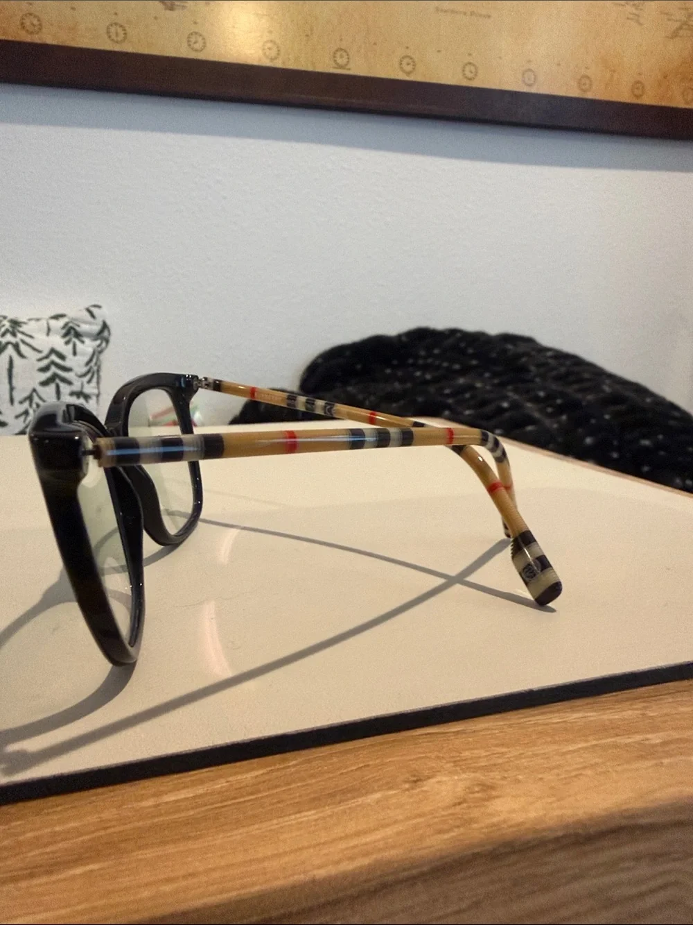 Burberry Black Cat-Eye Glasses with Signature Check Temples
